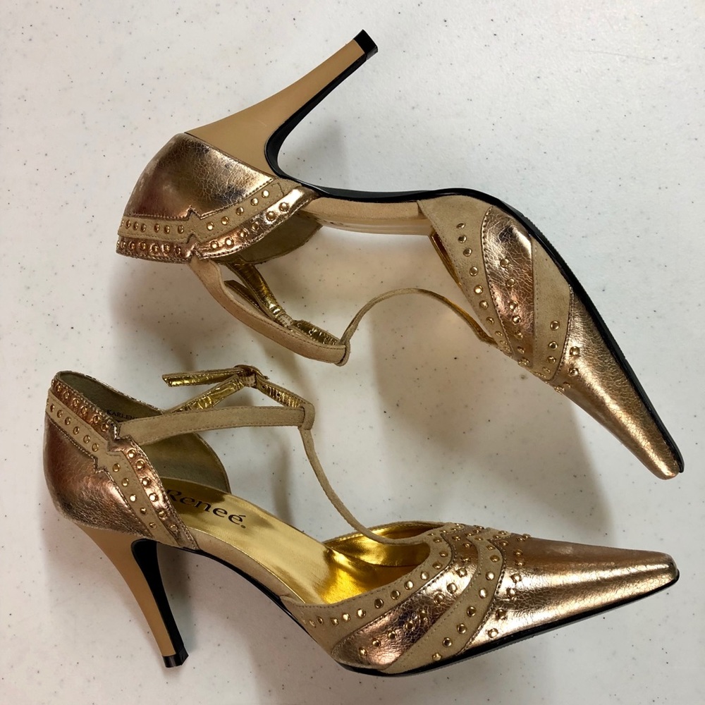 J.Renee’ Sz 8.5W “Karlene” Metalic Studded Heels